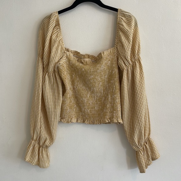Urban Outfitters Yellow Gingham Crop Top | Size Large - Picture 3 of 8